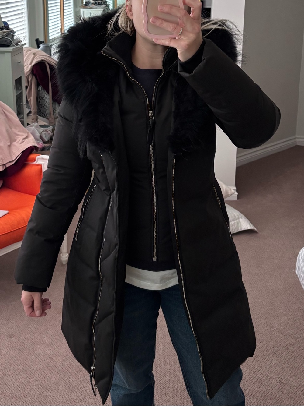 Mackage Black Puffer Jacket with Fur Trim and Hood - Picture 3 of 13